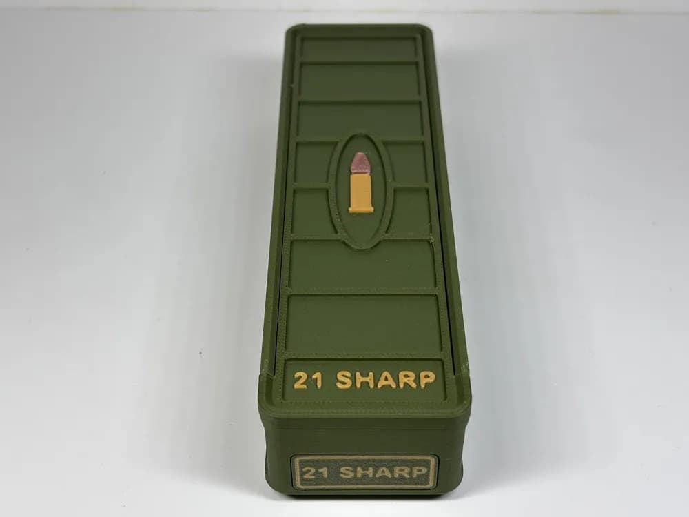 Ammo Storage Box 21 Sharp 100 Round front view product photo; ammunition not included