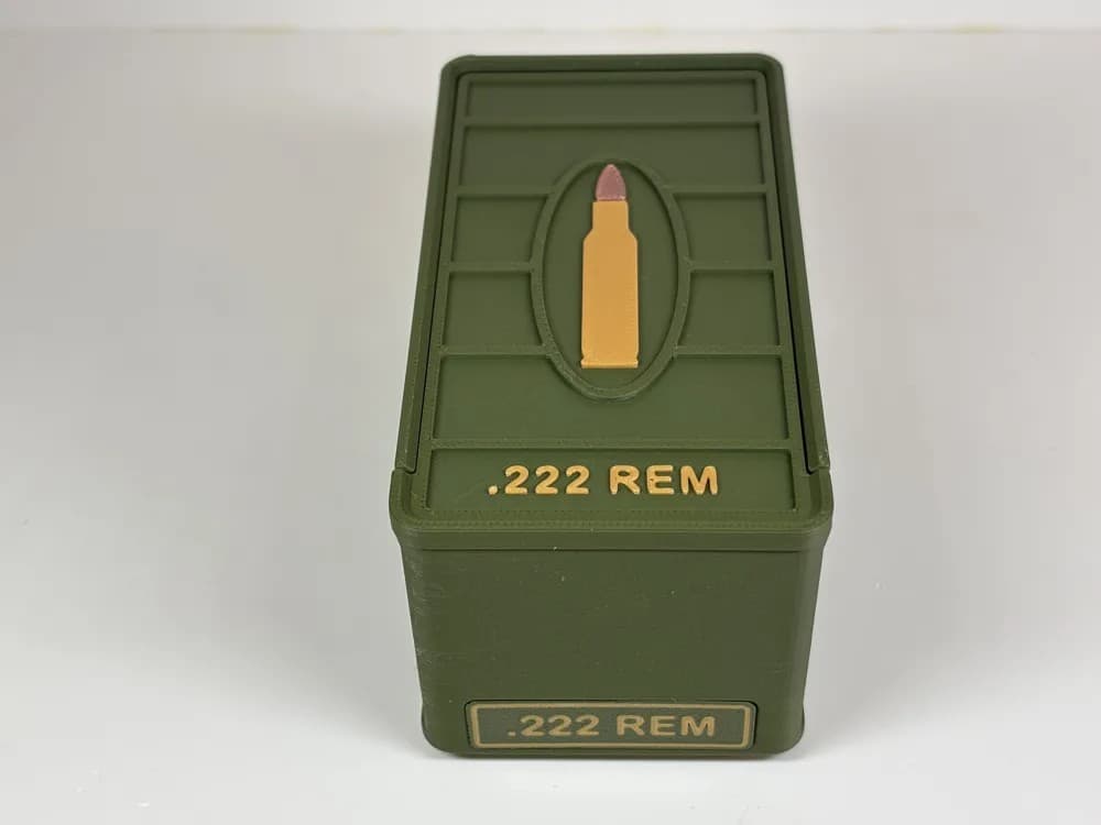 Ammo Storage Box - .222 Remington - 50 Rounds front view product photo; ammunition not included