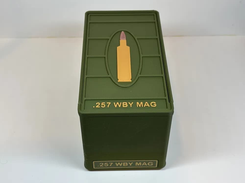 Ammo Storage Box .257 Weatherby Magnum 50 Rounds front view product photo; ammunition not included