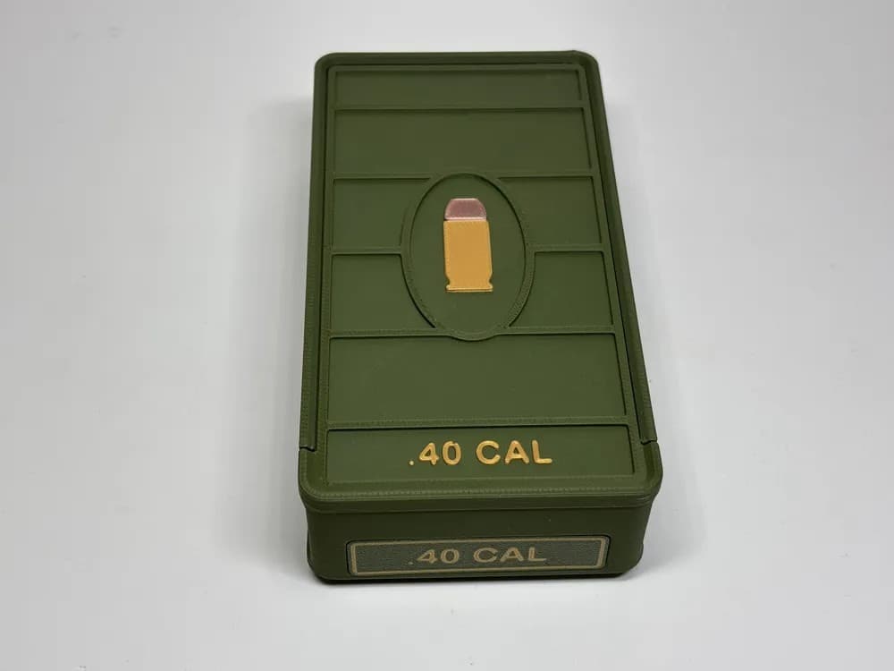Ammo Storage Box - .40 CALIBER - 50 Rounds front view product photo; ammunition not included