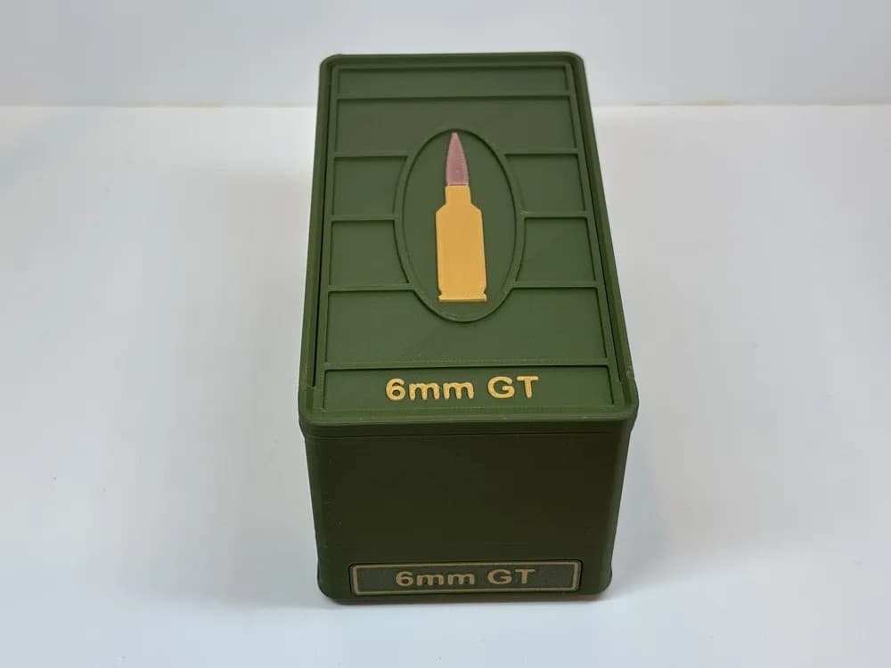 Ammo Storage Box 6mm GT 50 Rounds front view product photo; ammunition not included