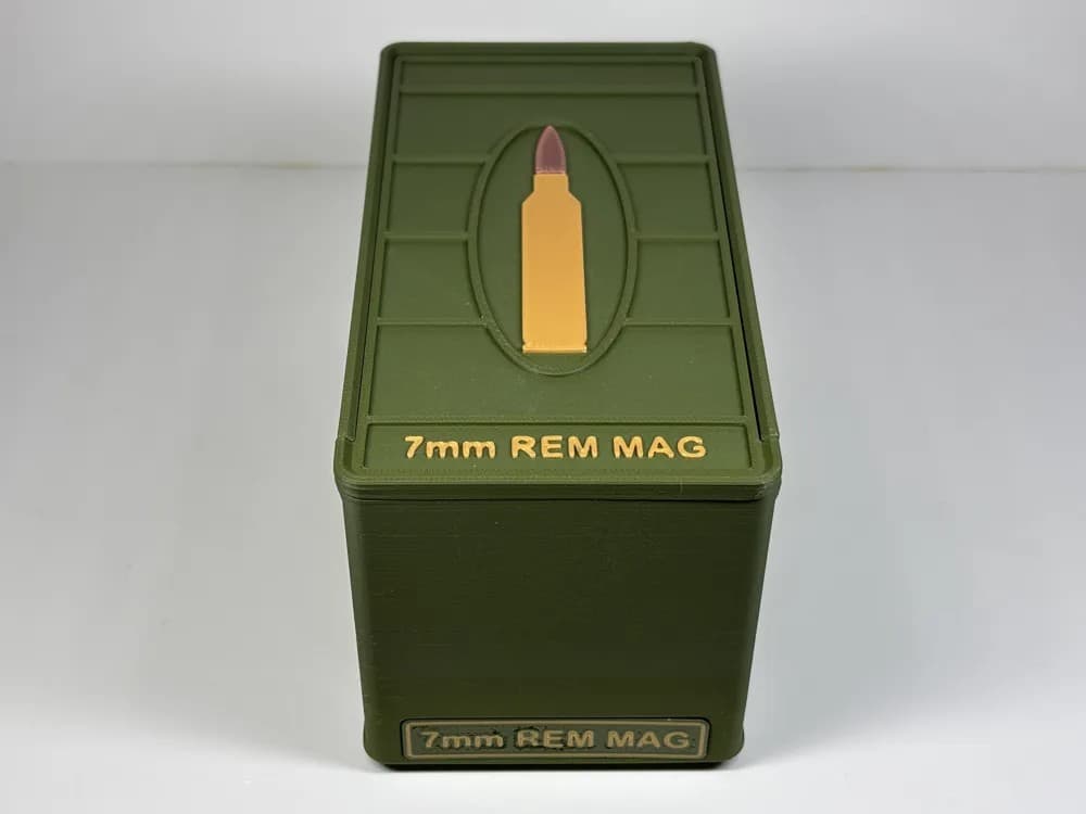 Ammo Storage Box 7mm Remington Magnum 50 Rounds front view product photo; ammunition not included