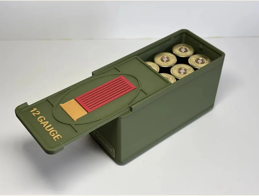 Open 12 gauge shotgun shell storage box