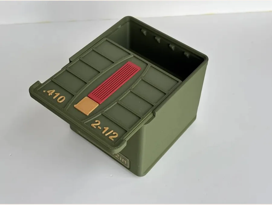 Open .410 gauge shotgun shell storage box