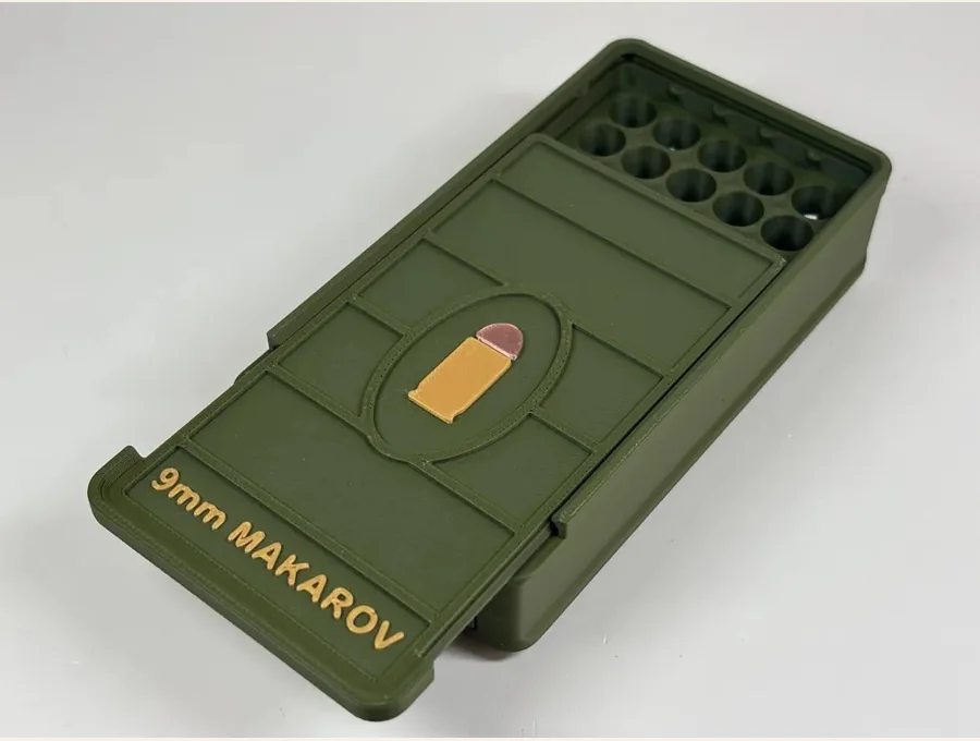 Open 9mm Makarov bullet storage box
